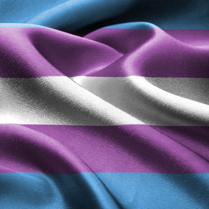 A slightly rumpled transgender flag